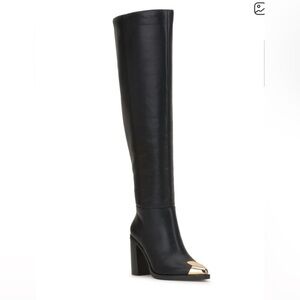 Jessica Simpson Bidemi Gold Cap Toe Over-the-Knee  Block Heel Boots sz 8.5